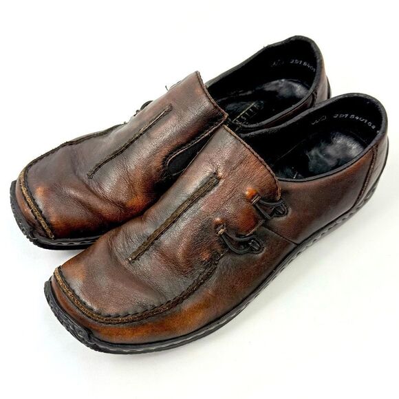 Rieker CELIA Brown Leather Factory Age Distressed Slip On Support Loafers - Picture 3 of 16